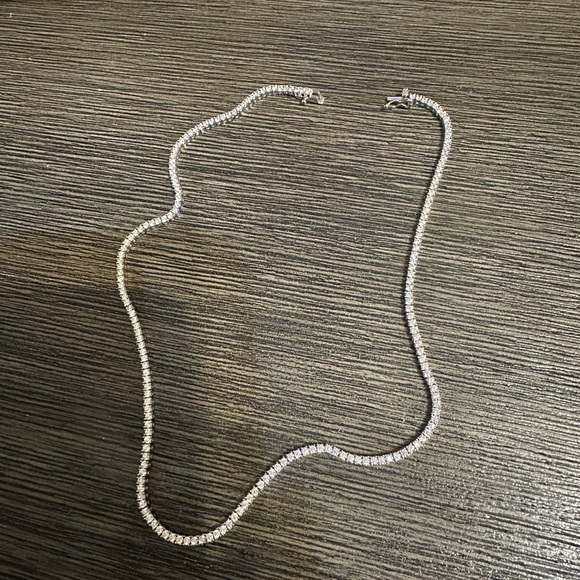 unbranded Jewelry - 925 Sterling Silver Round-Cut Shaped White C Z Tennis Chain Necklace 16"